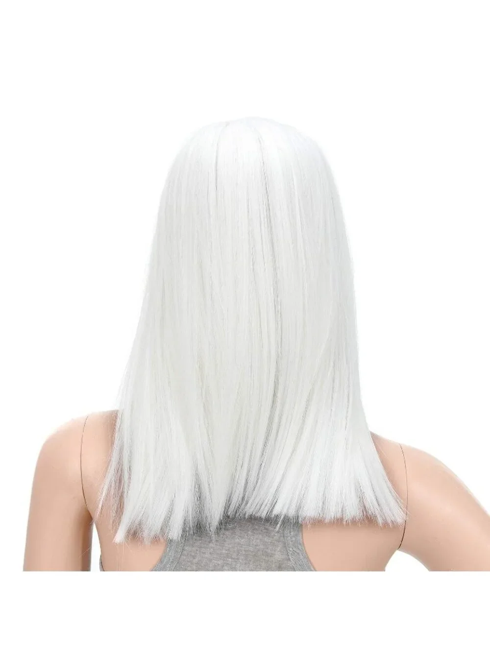 Women's 14 Inch White Wig Short Straight Middle Part Synthetic Heat